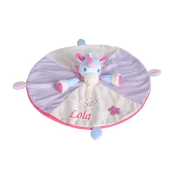 Disney Nicotoy Grand Doudou Rond Licorne Bleu Fleur 40 Cm