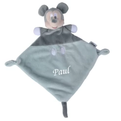 Disney - Mickey La Souris - Doudou Plat Bleu Pâle Gris 25 Cm