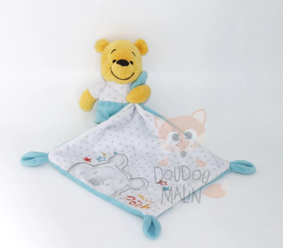 Disney - Winnie L'ourson - Doudou Mouchoir Blanc Bleu 25 Cm 3 Disney - Winnie L'ourson - Doudou Mouchoir Blanc Bleu 25 Cm