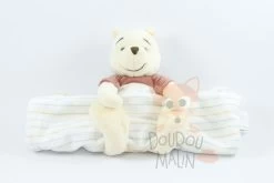 Disney Winnie L'ourson Doudou Couverture Jaune Rouge Blanc Rayé